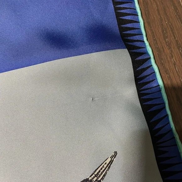 TIFFANY BIRD ON A ROCK INFINITY BLUE SILK SCARF ITALY - Picture 13 of 14